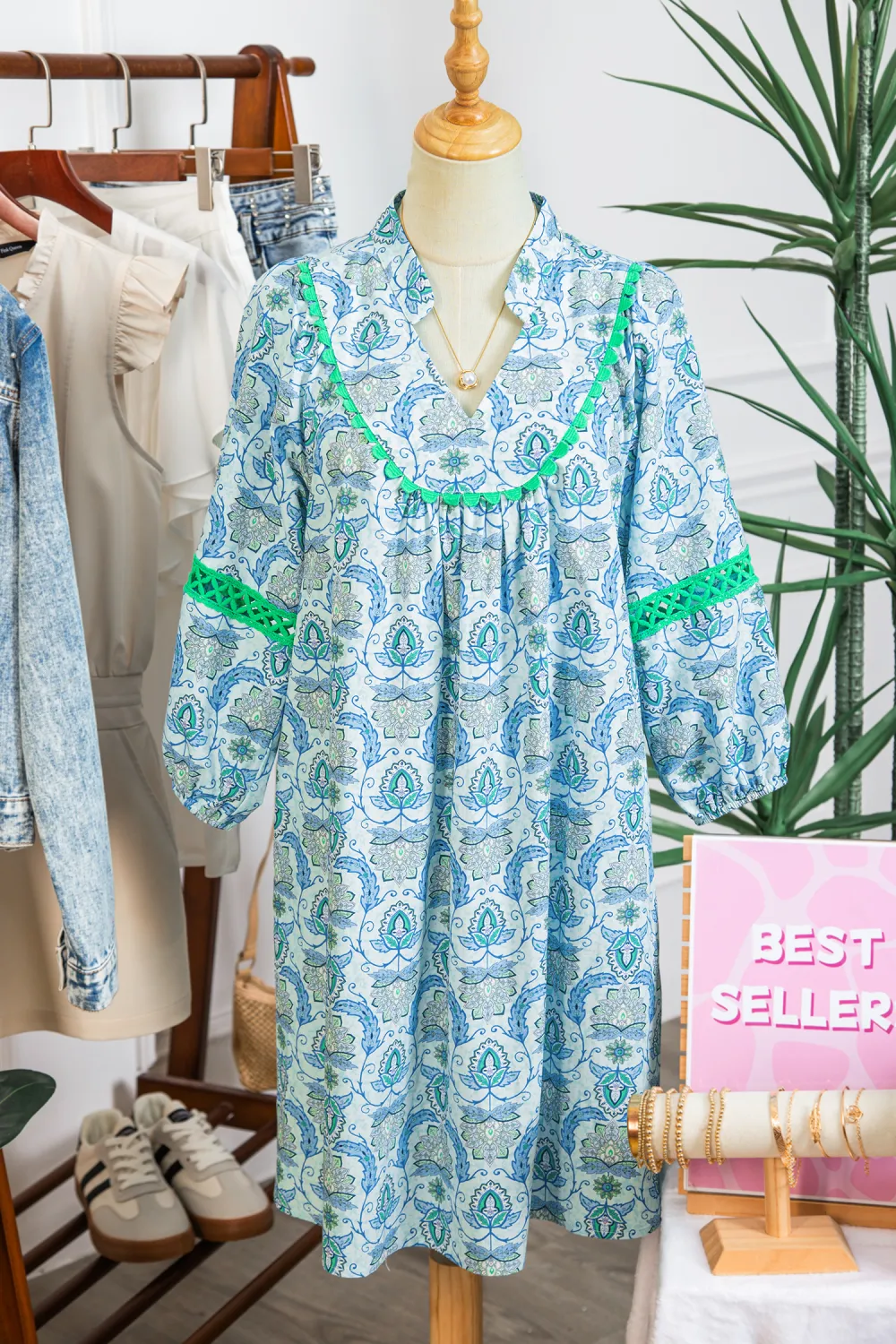 Blue Paisley Patchwork Mini Dress