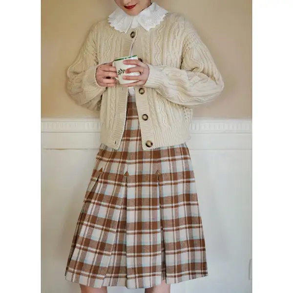 Modern Office Plaid Pleated Skirt