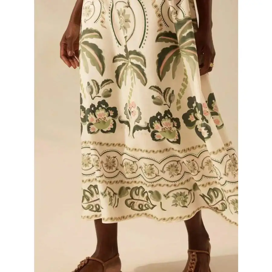 Palm Print V-neck Midi Dress