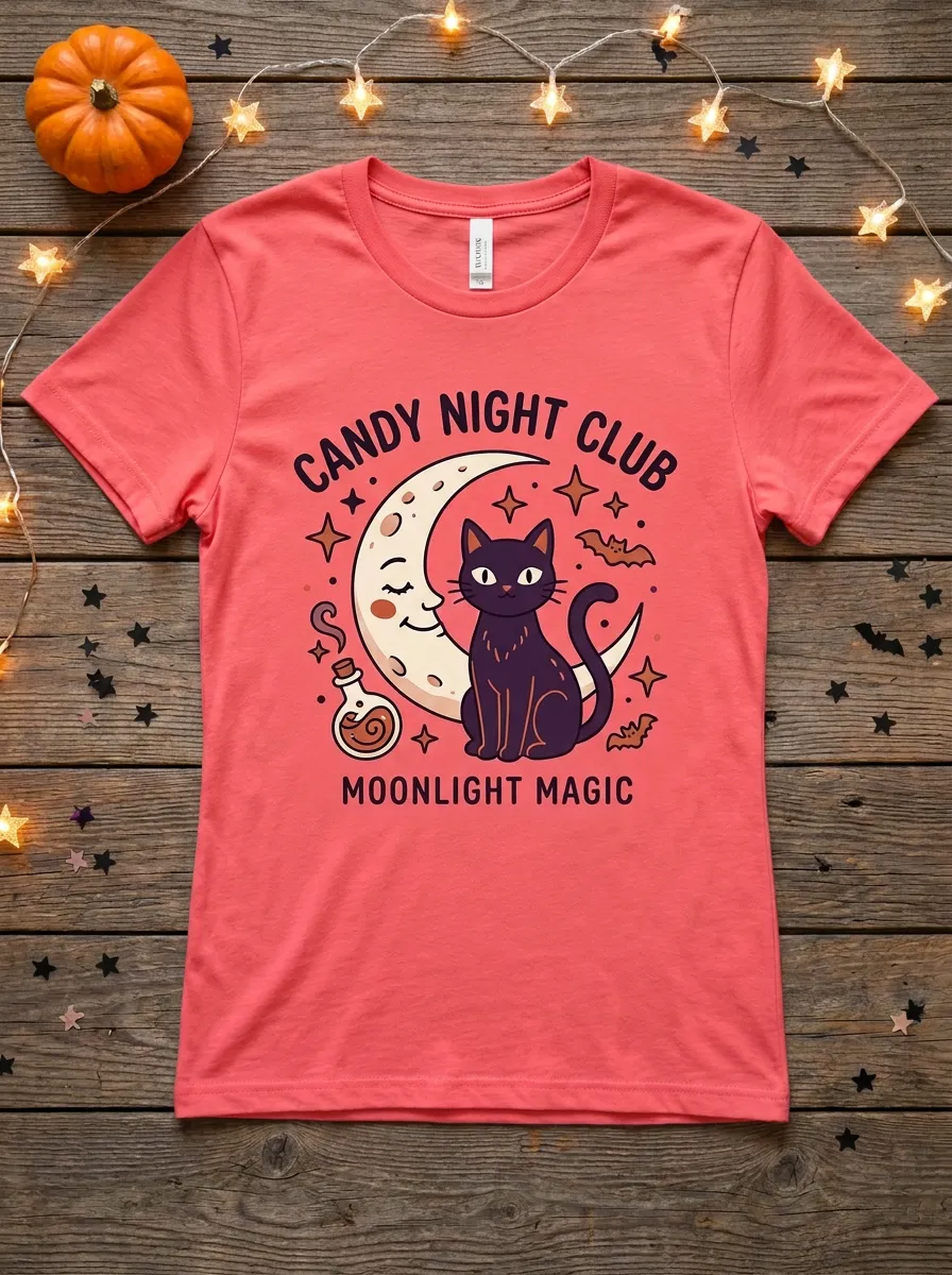 Cat Cat Moon Halloween Graphic T-Shirt