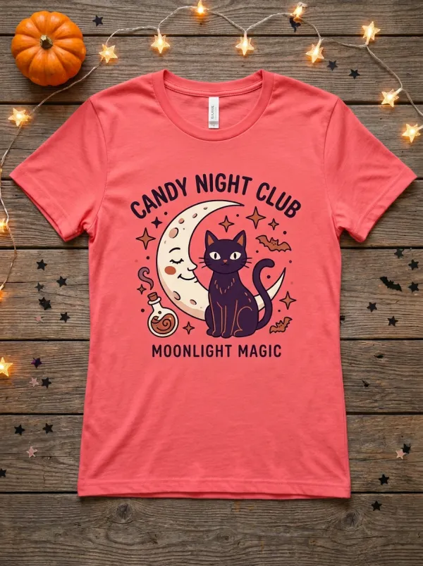 Cat Cat Moon Halloween Graphic T-Shirt