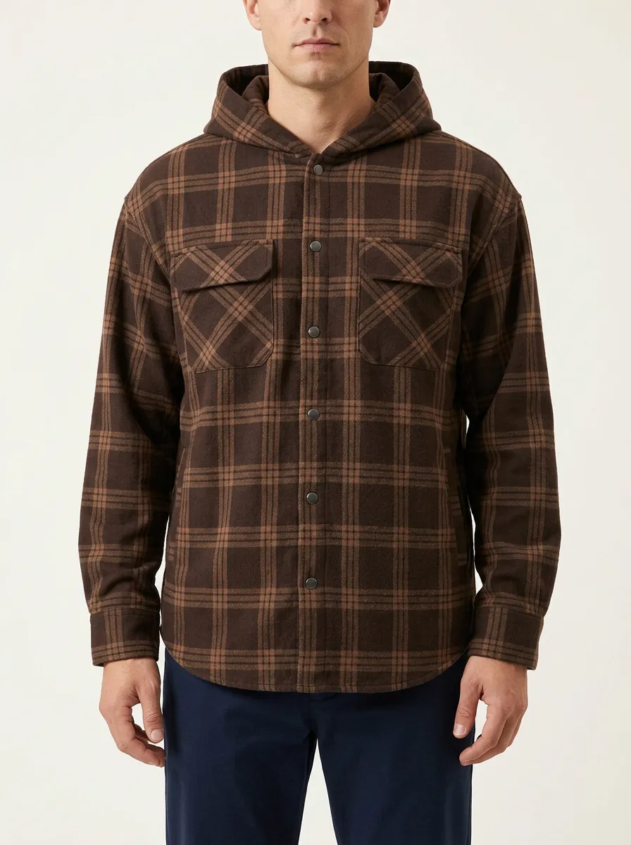 Men's Plaid Hooded Flannel Overshirt Jacket