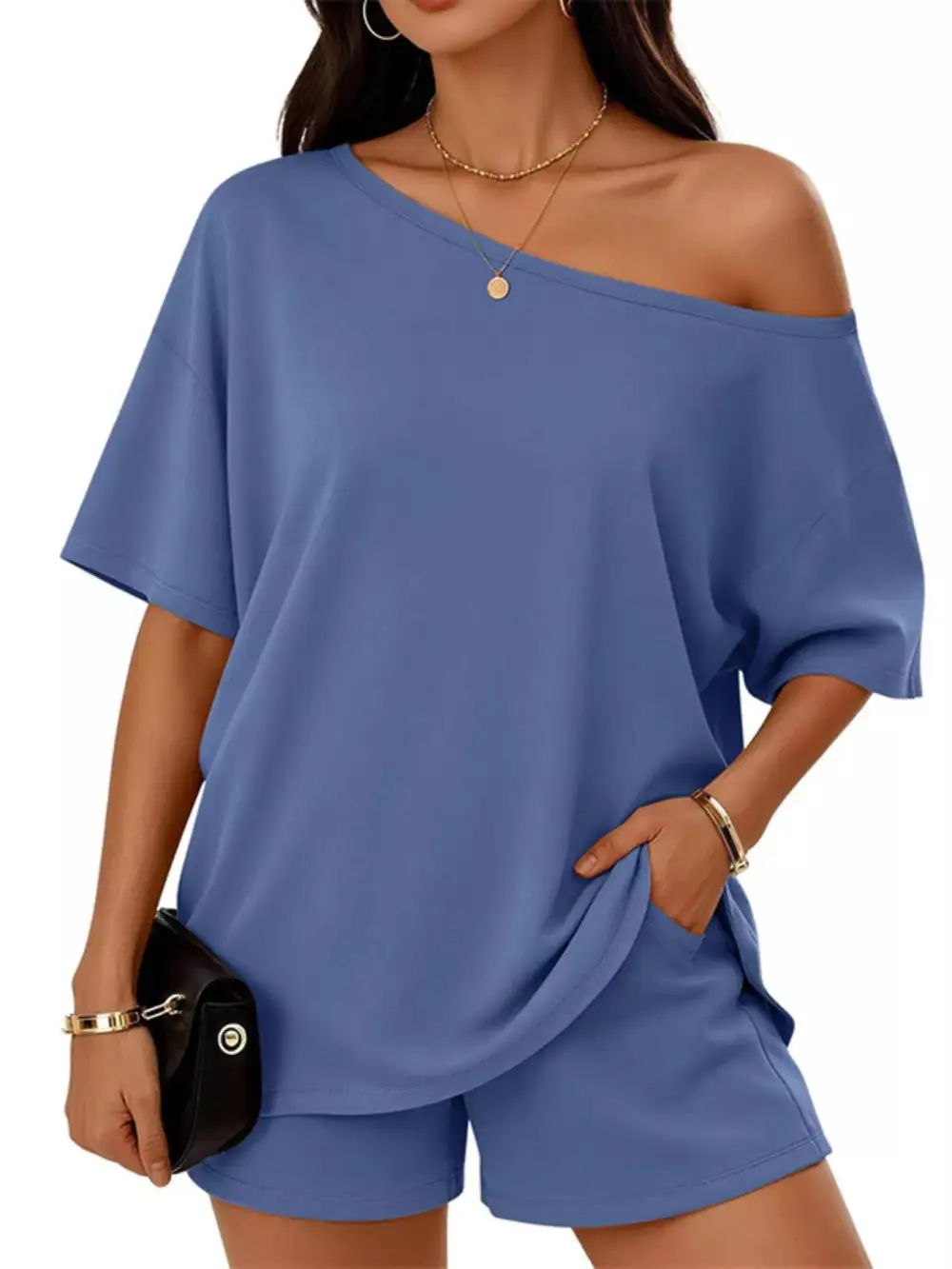 Boat Neck Tee and Shorts Set