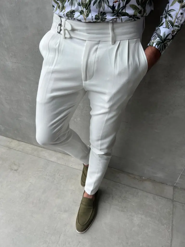 Slim Fit Pleated Buckle Detail Tailored Trousers