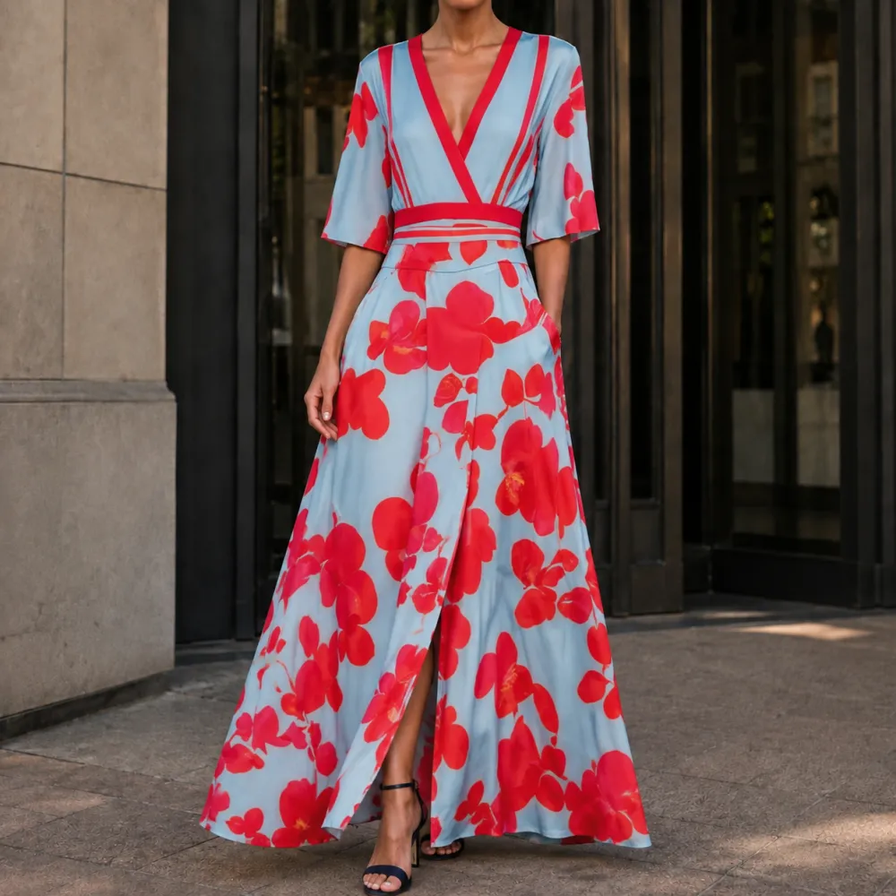 Contrast Wrap Maxi Dress
