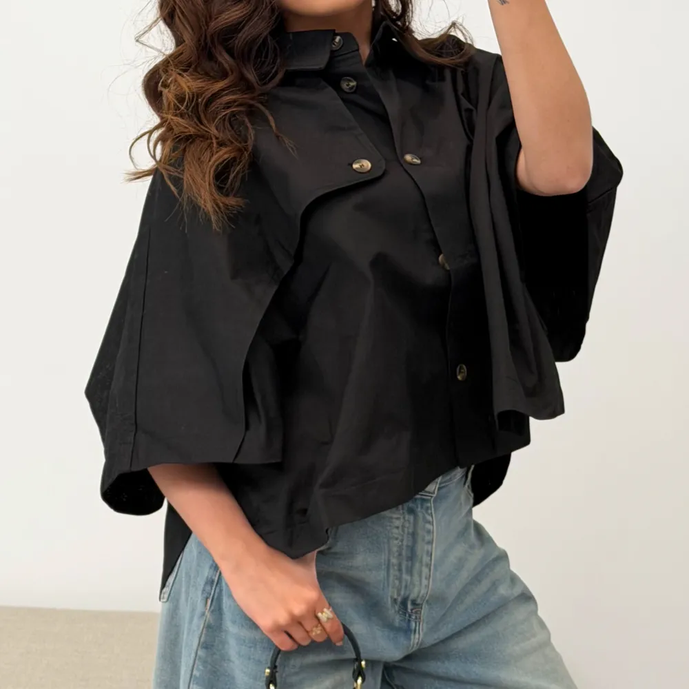 Button Front Cropped Trench Coat