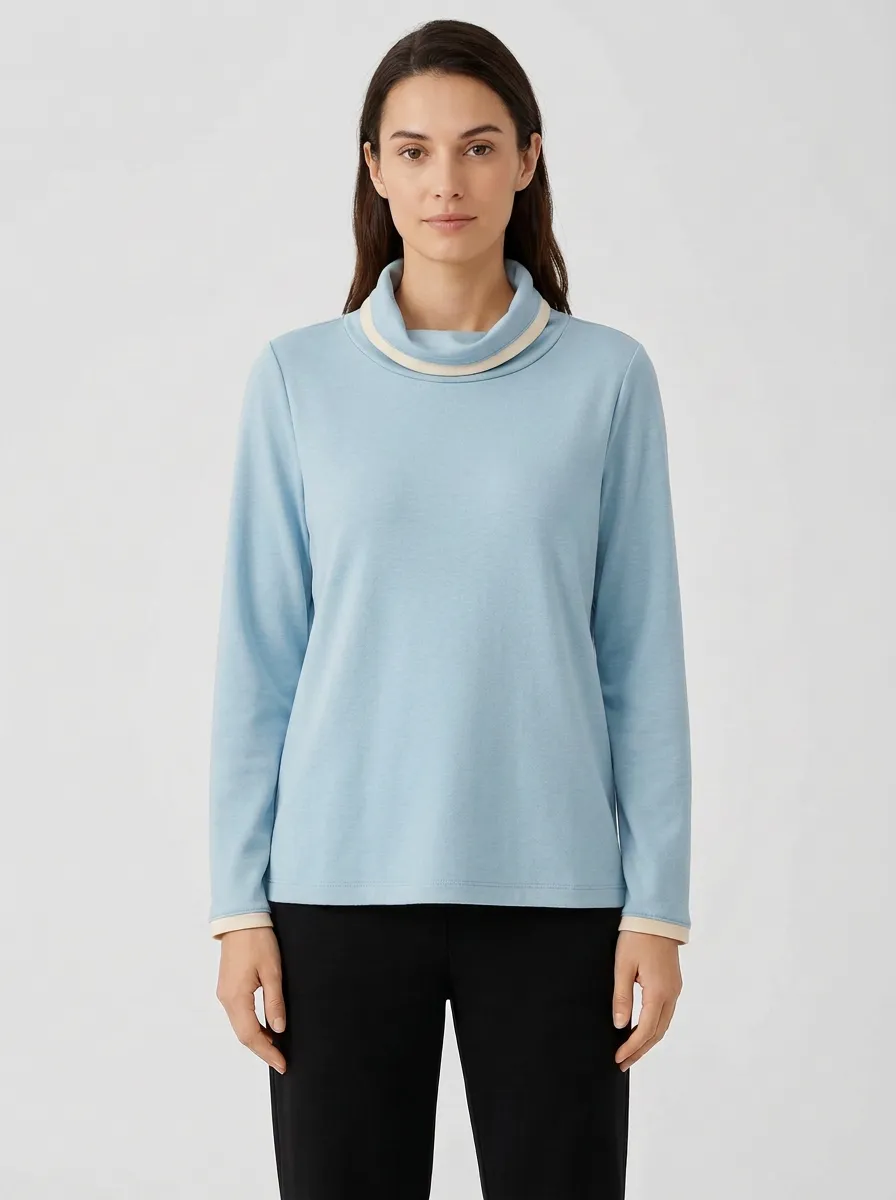 Women's Mock-Neck Long-Sleeve Top with Contrast Trim