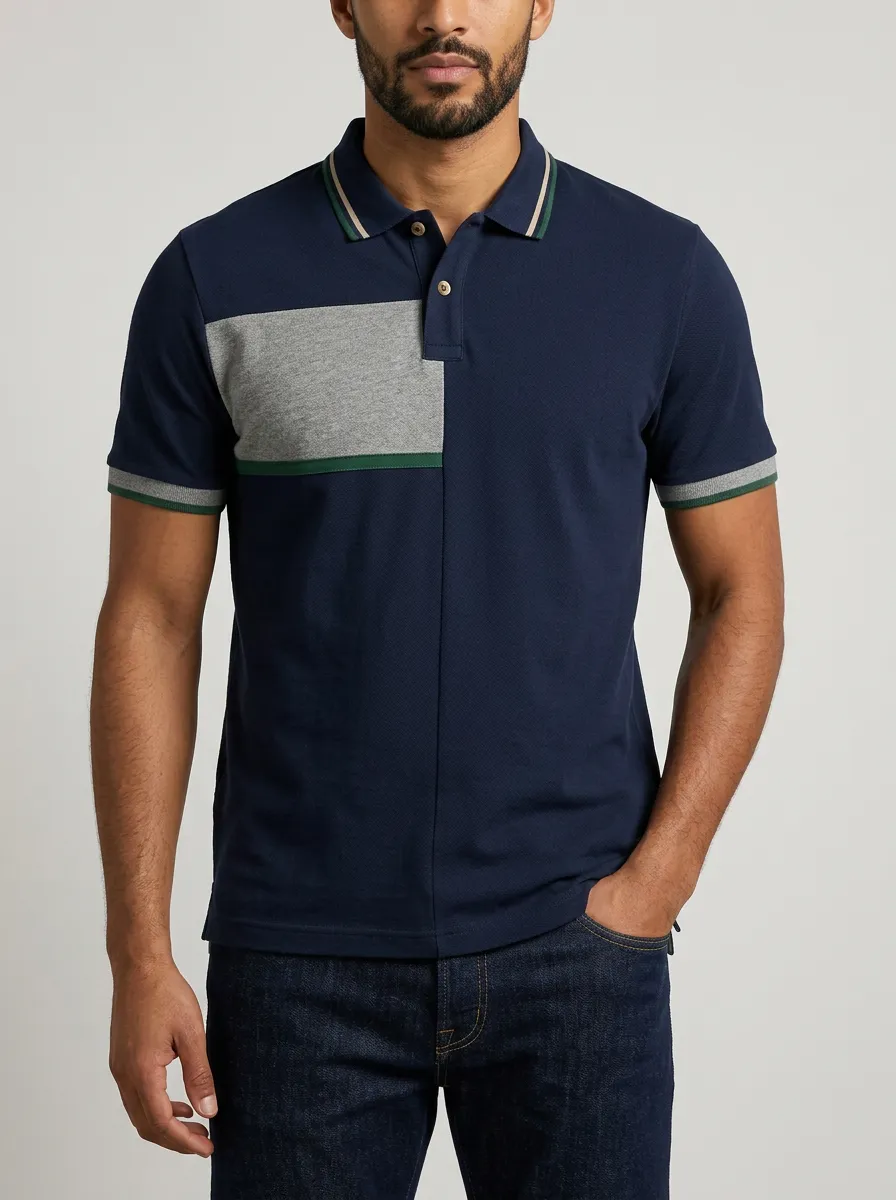 Men's Classic Weekend Colorblock Stripe Printed Polo Shirt