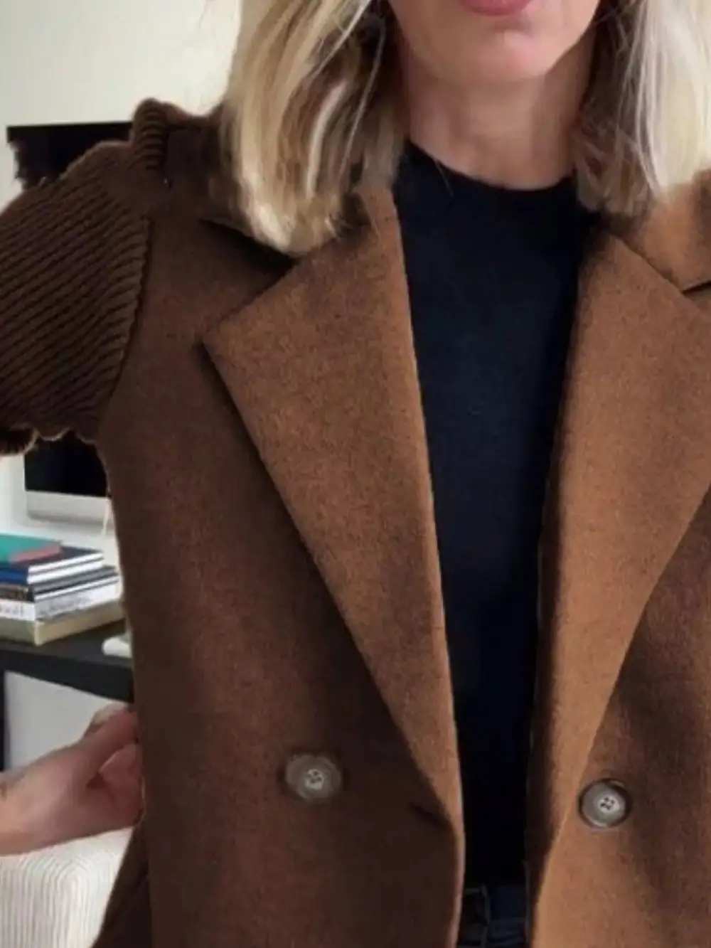 Full Size Knit Sleeve Double-breasted Outerwear Plus Size