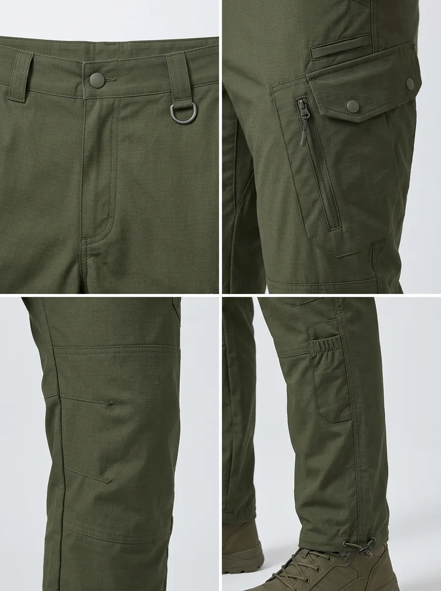 Men's Olive Green Multi-Pocket Tactical Cargo Trousers