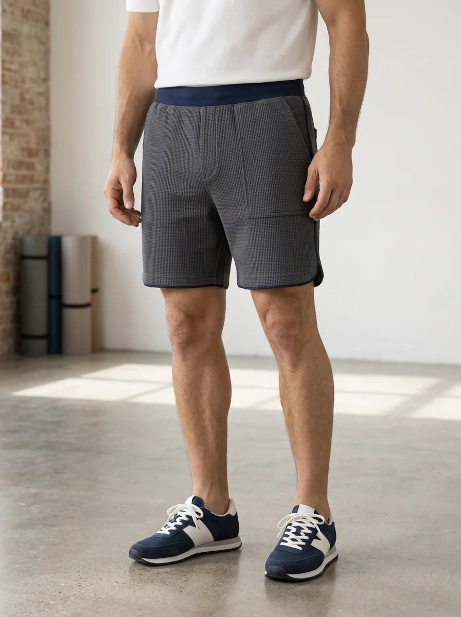 Men's Athletic Waffle Knit Charcoal Grey Casual Shorts