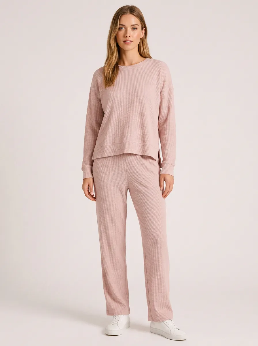Women's Soft Ribbed Waffle Lounge Set