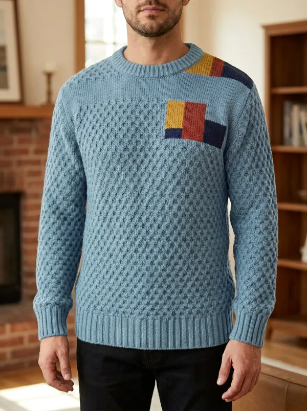 Men's Geometric Patchwork Textured Sweater