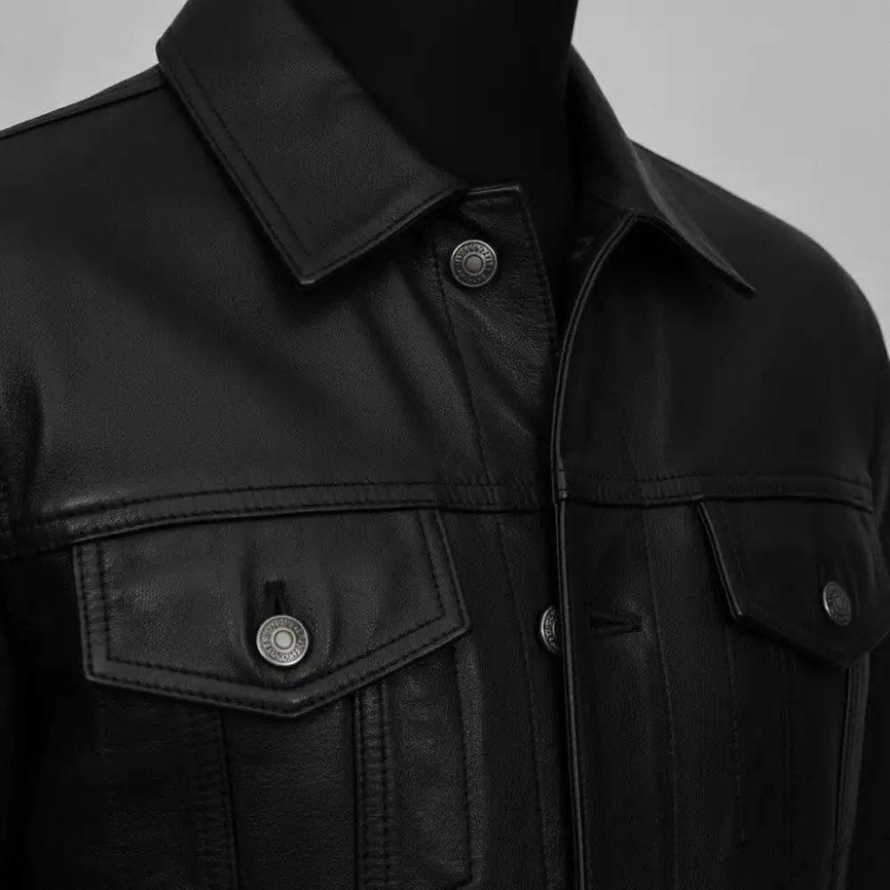 Classic Leather Biker Trucker Multi Pocket Jacket
