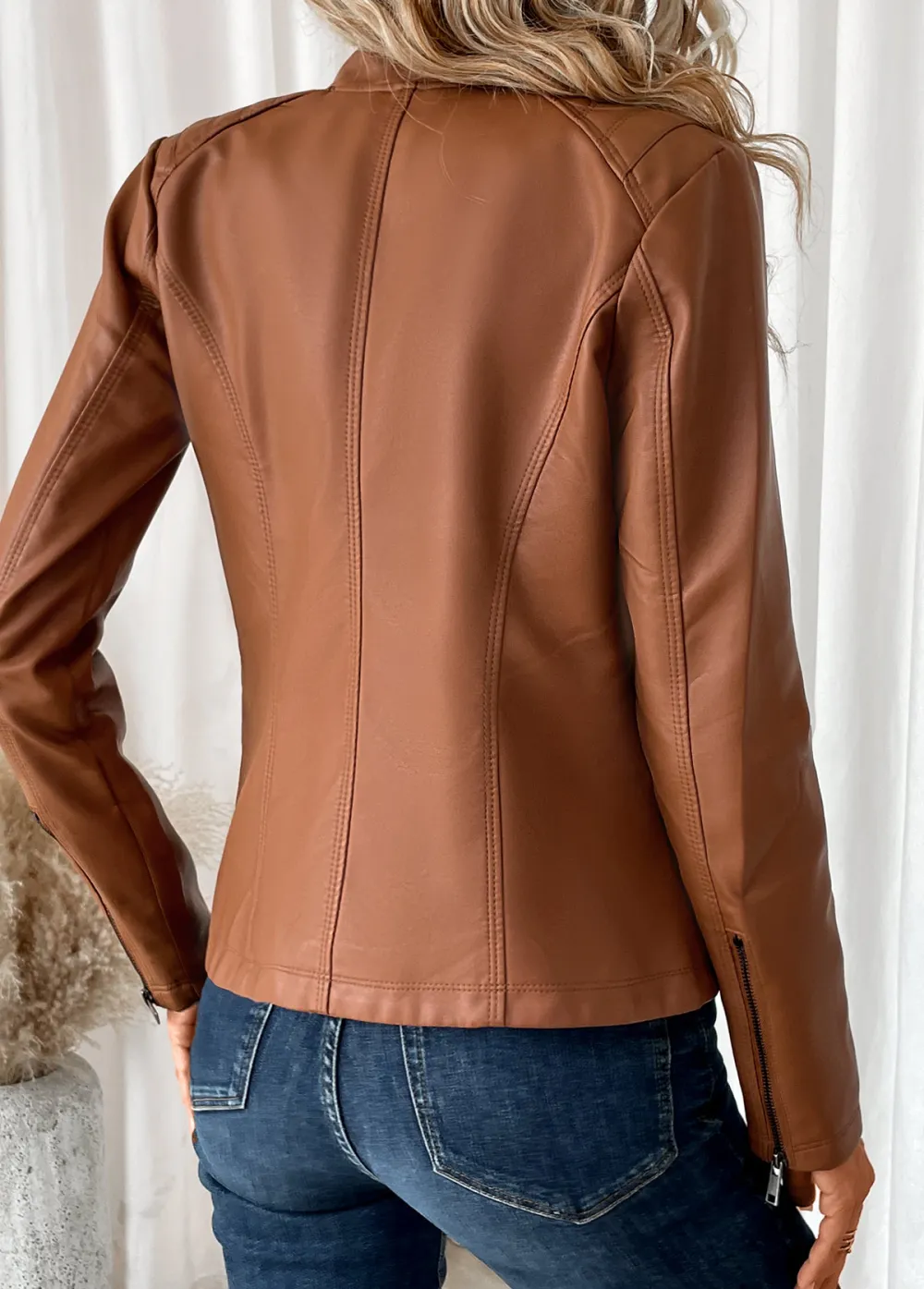 Dark Camel Pocket Long Sleeve High Neck Coat