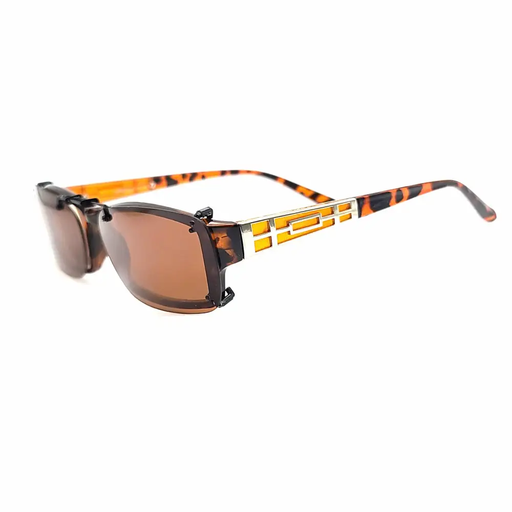 Frameless Amber Lens 56mm Rectangular Polarized Clip-On Sunglasses for Plastic Frames