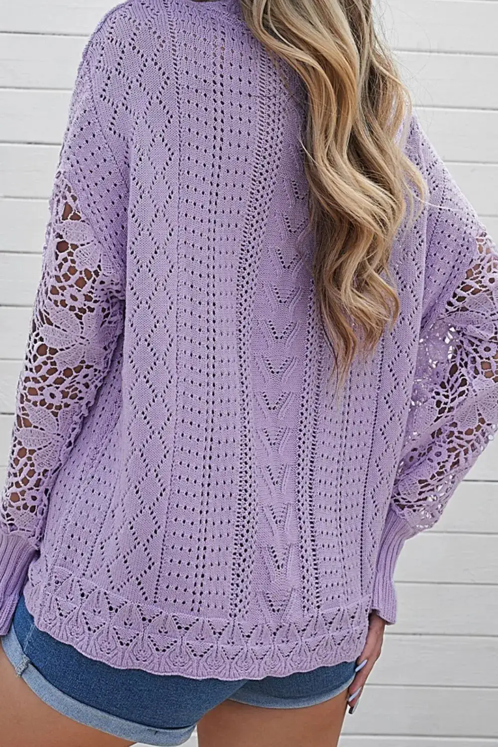Long Sleeve Round Neck Openwork Sweater
