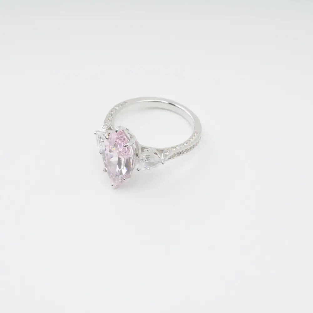 Pink Crystal Embellished Sterling Silver Ring
