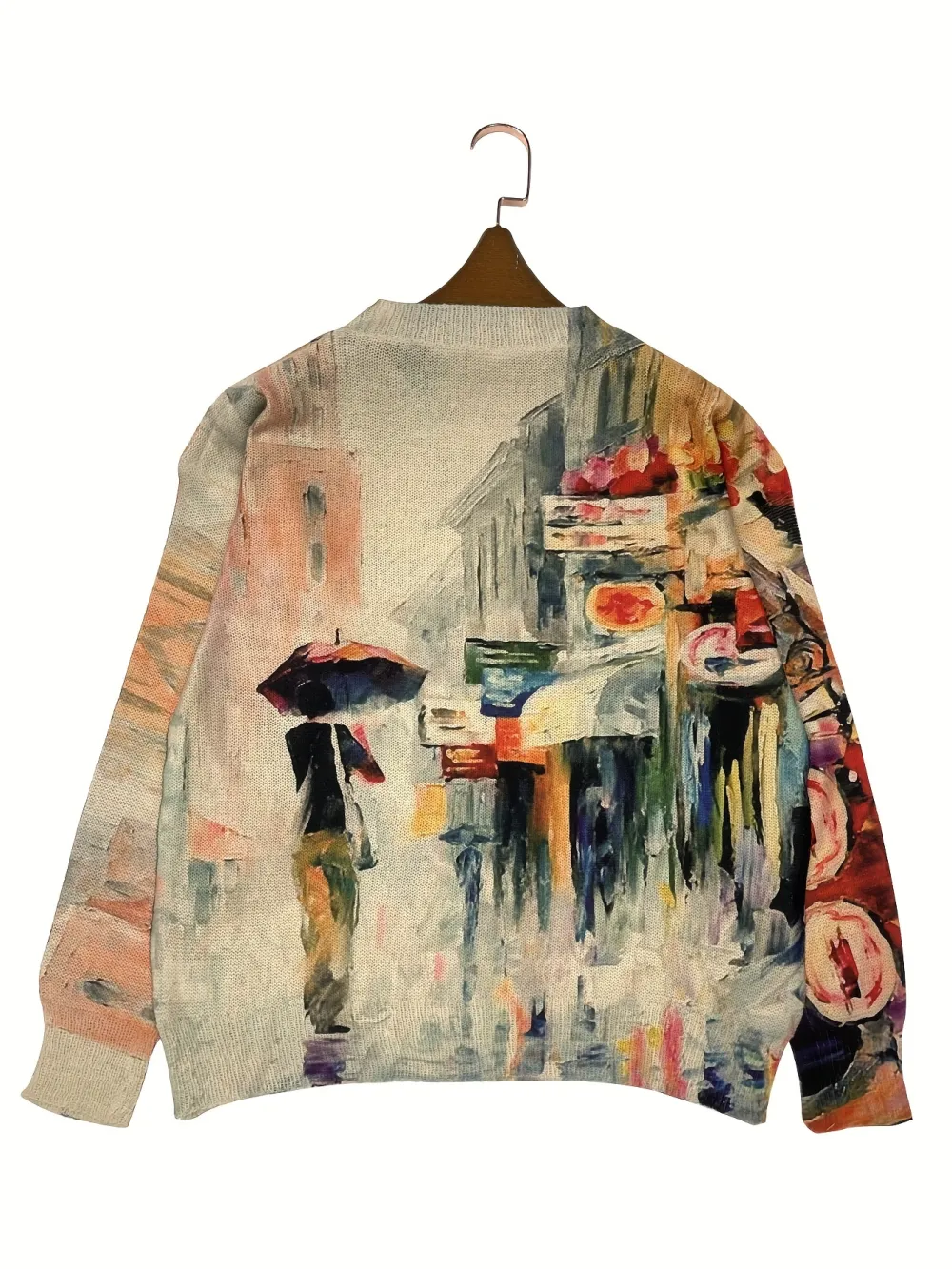Graphic Print Crew Neck Sweater Casual Long