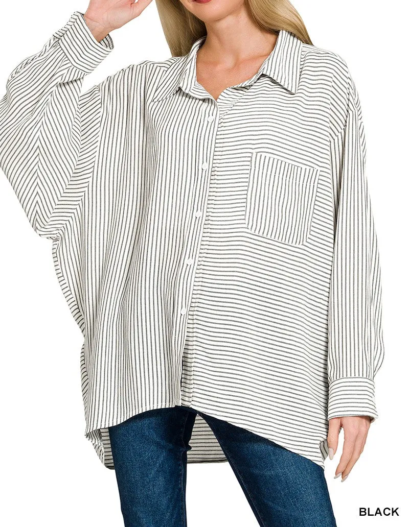 Classic Woven Stripe Button Down Shirt