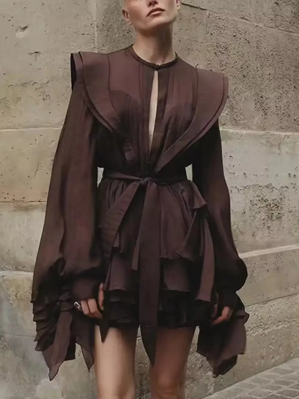 Soft Touch Ruffle Long Sleeve Mini Dress