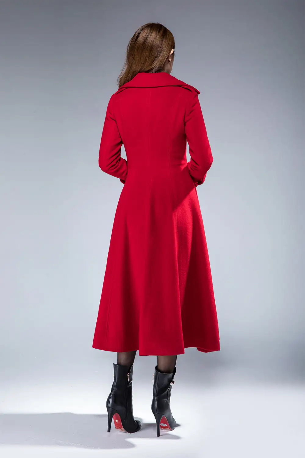 Wool Blend A Line Lapel Collar Midi Coat