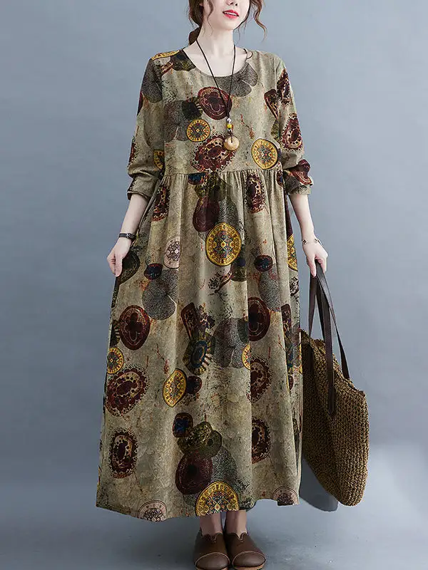 Artistic Printed Long Neck Maxi Dress