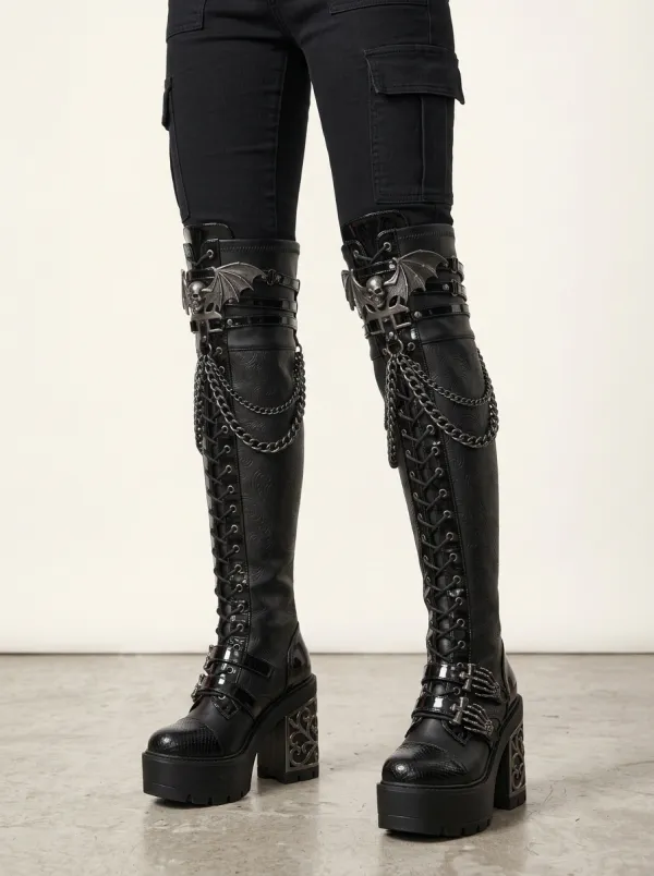 Modern Gothic Skull Bat Wing Collection Women's Gothic Platform Boots