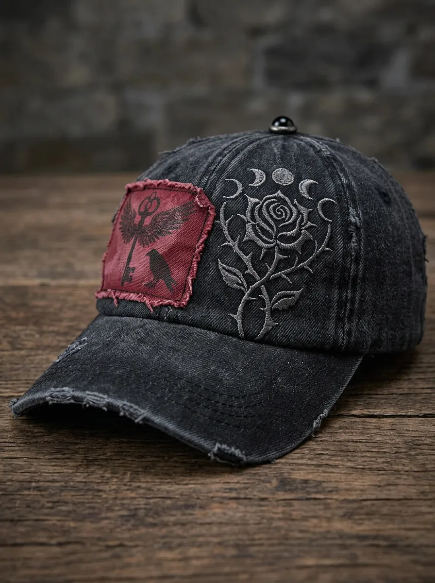 Arcane Rose Moon Raven Street Look Unisex Gothic Baseball Cap
