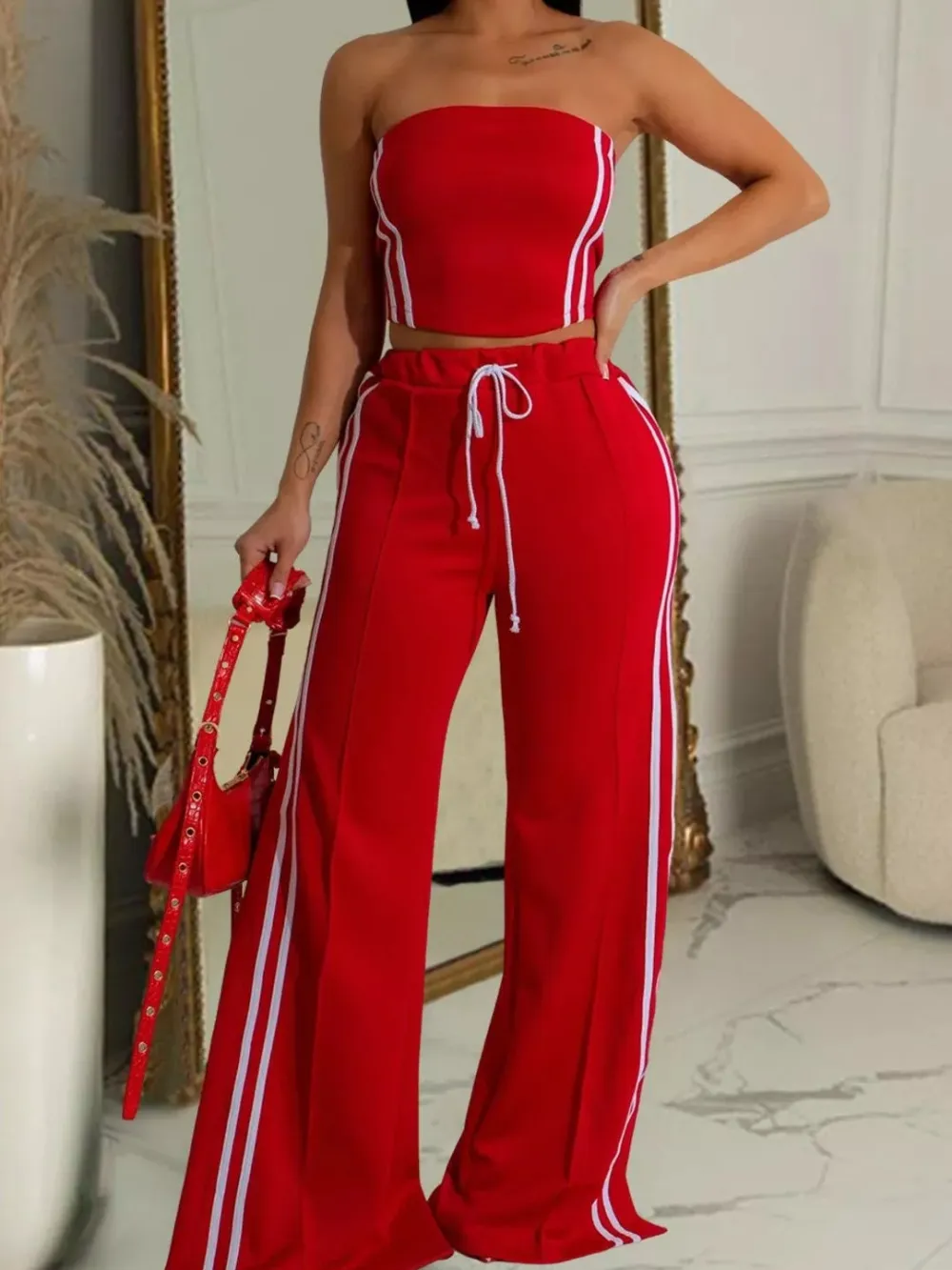 Sleeveless Tube Top and Wide Leg Pants Set
