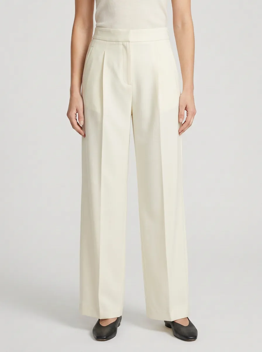 Refined Contour Pleated Wide-Leg Trousers