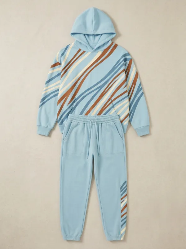 Men's Abstract Stripe Printed Hoodie Sweatsuit Set