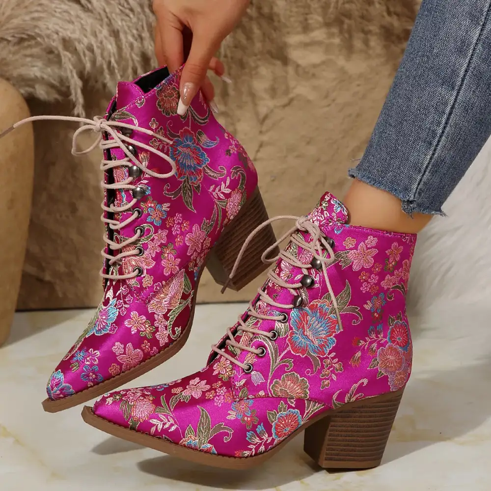 Elegant Point Toe Block Heels Boots