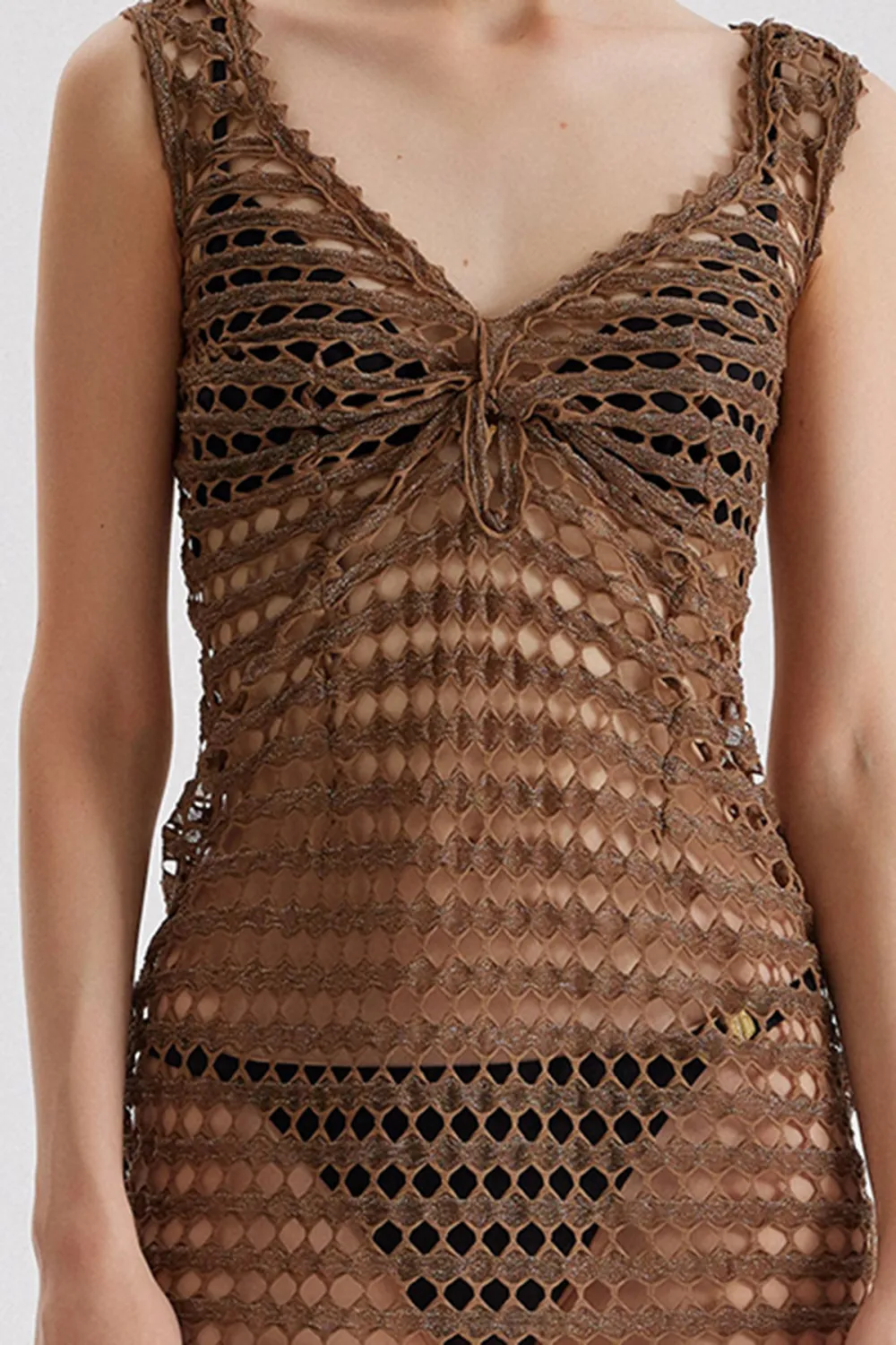 V-Neck Mini Dress-Brown
