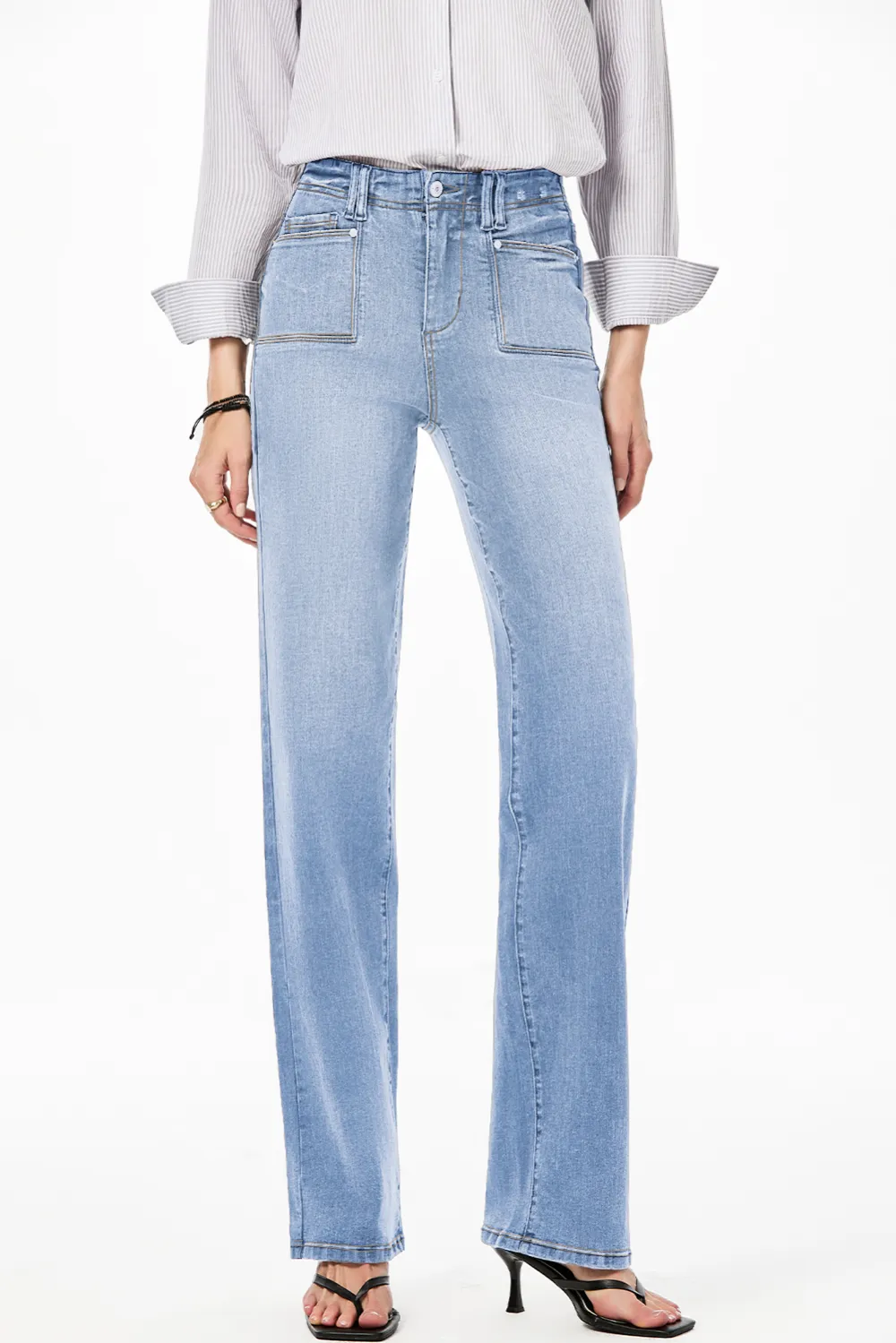 Light Blue Cropped Straight Jeans