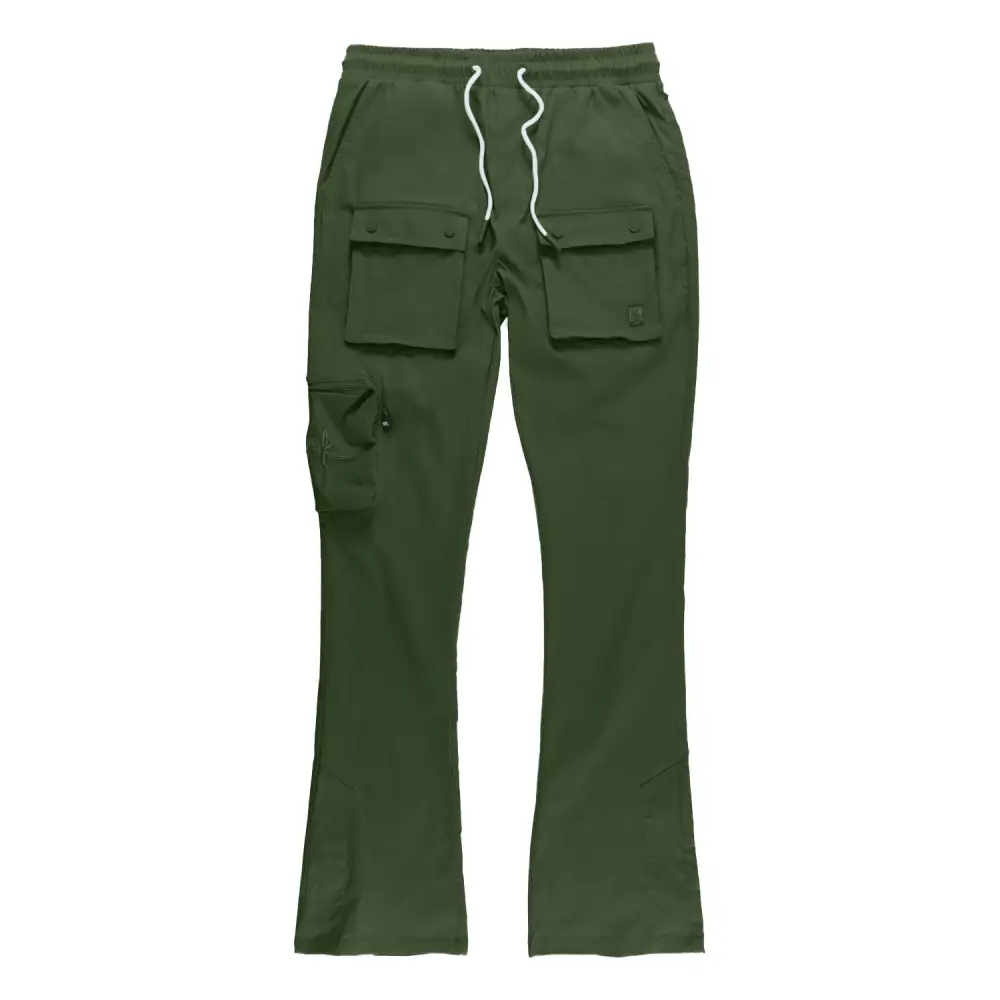 Nylon Stacked Pants Dark Olive