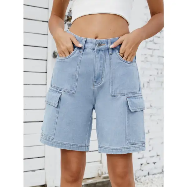 High Waist Denim Shorts with Cargo Pockets
