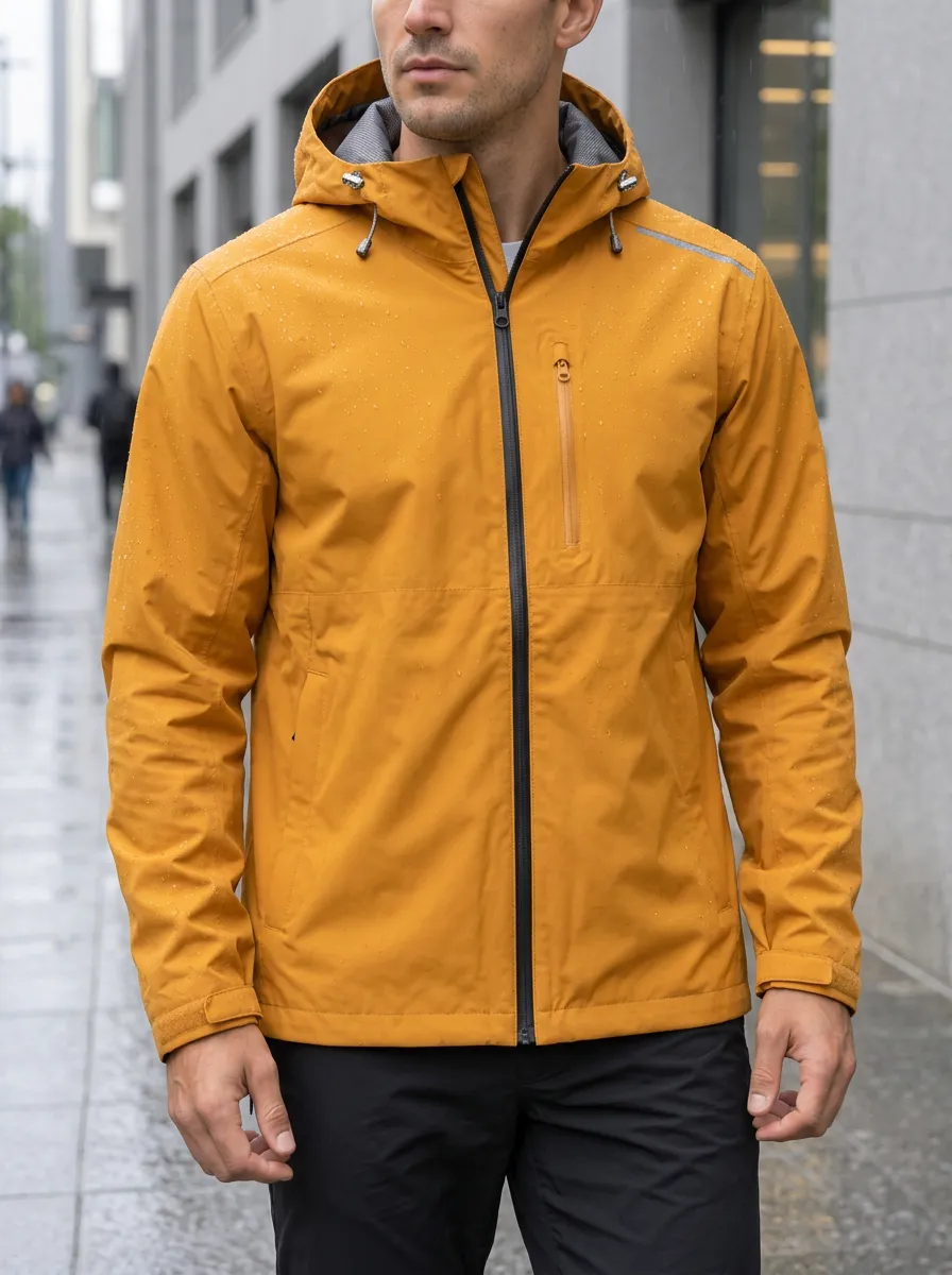 Men's Mustard Yellow Waterproof Hooded Jacket