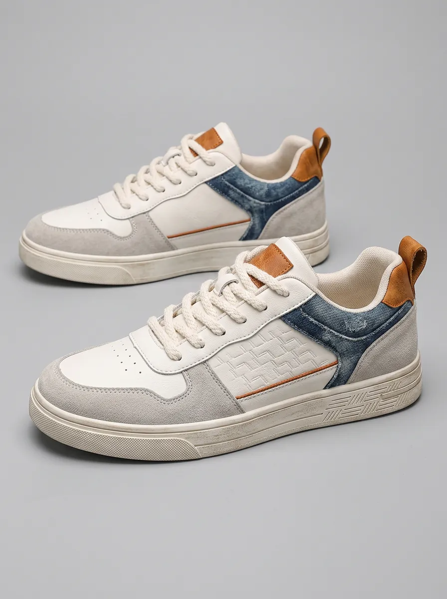 Men's Casual Denim Suede Patchwork Lace-up Sneakers