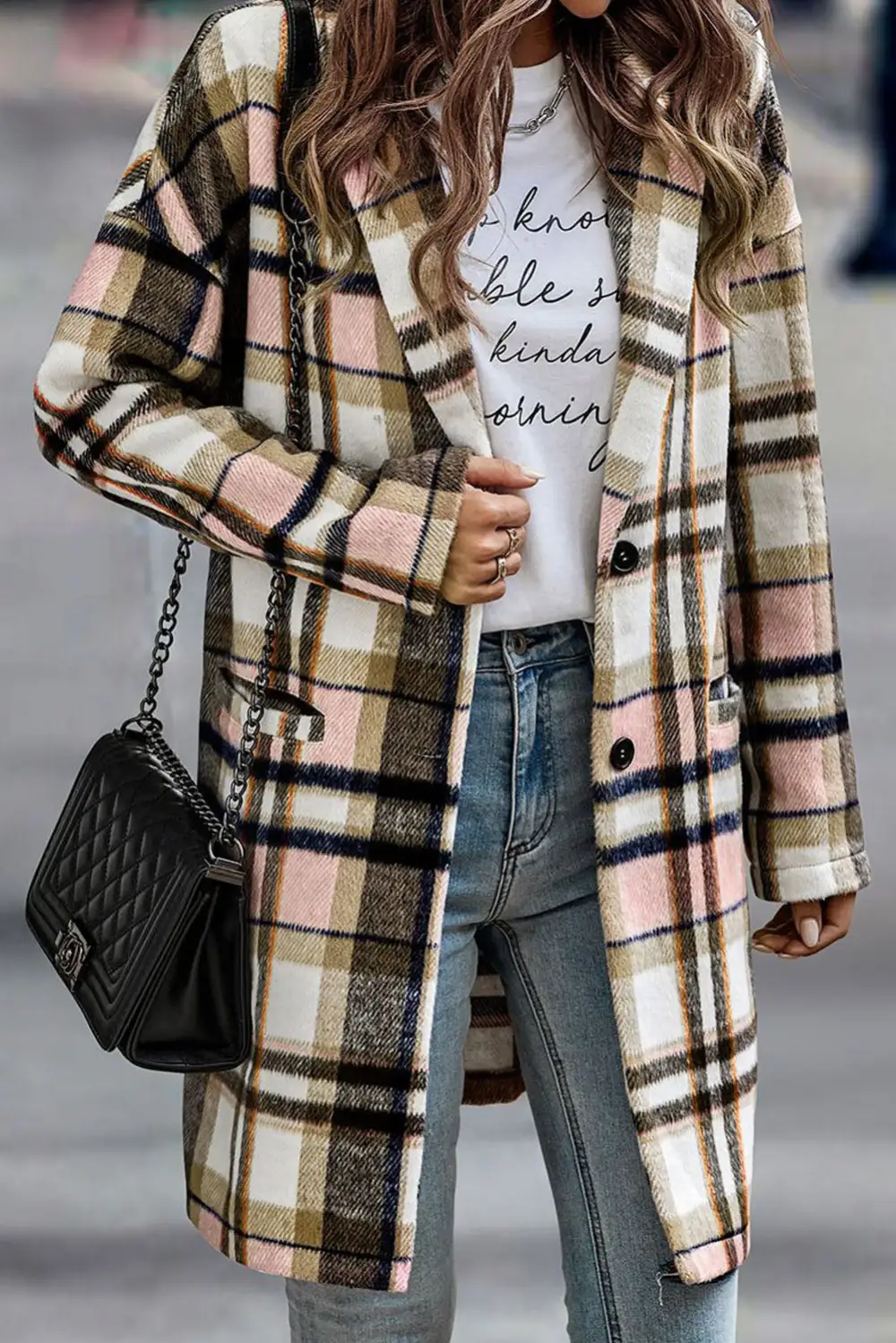 Plaid Button Front Lapel Collar Jacket