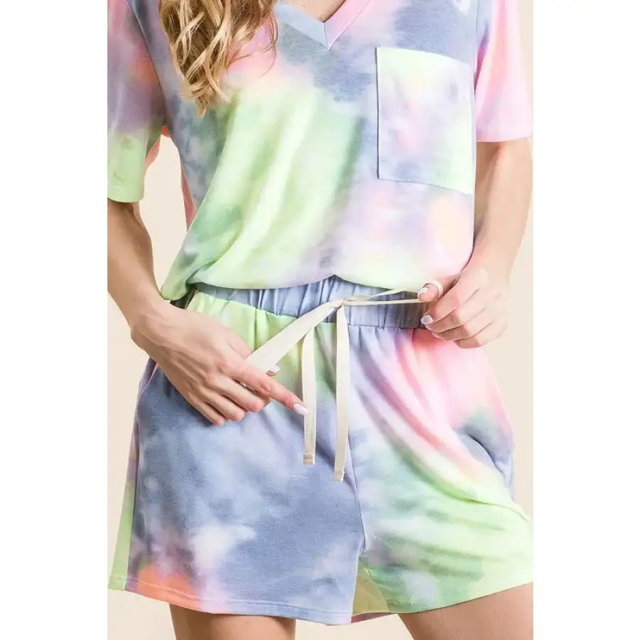 Tie Dye Casual Shorts with Twill Tape Drawstring