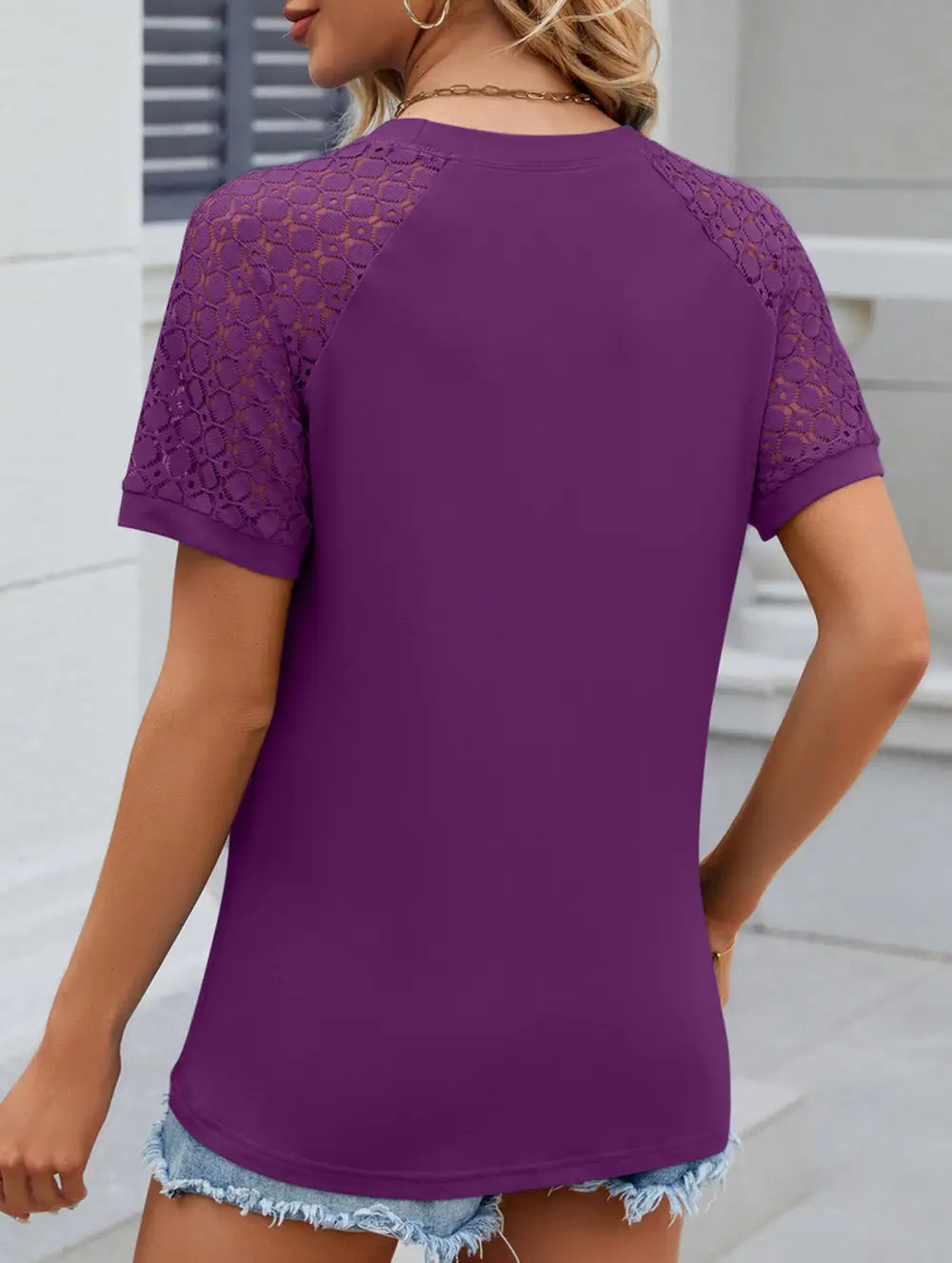 Lace Patch Crew Neck Tee