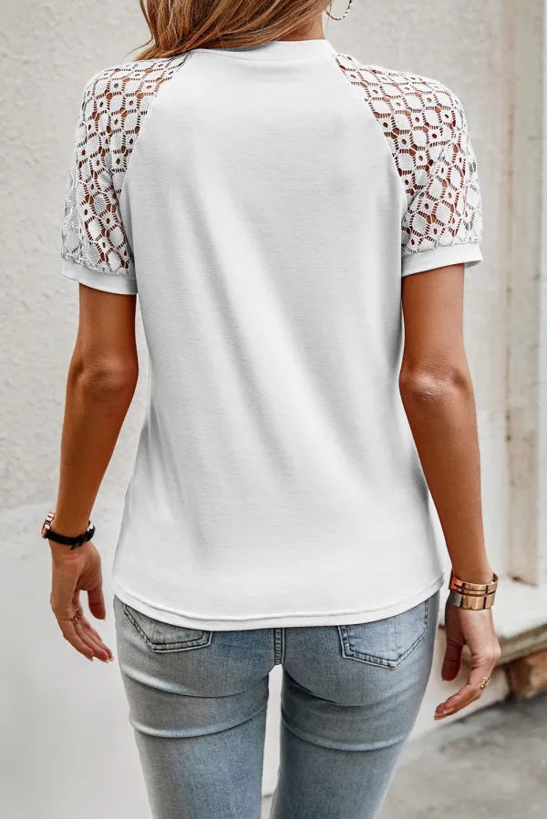 White Seamed Detail Contrast Lace Tee
