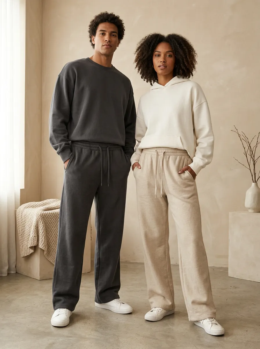 Unisex Cotton-Feel Contemporary Wide-Leg Track Pants