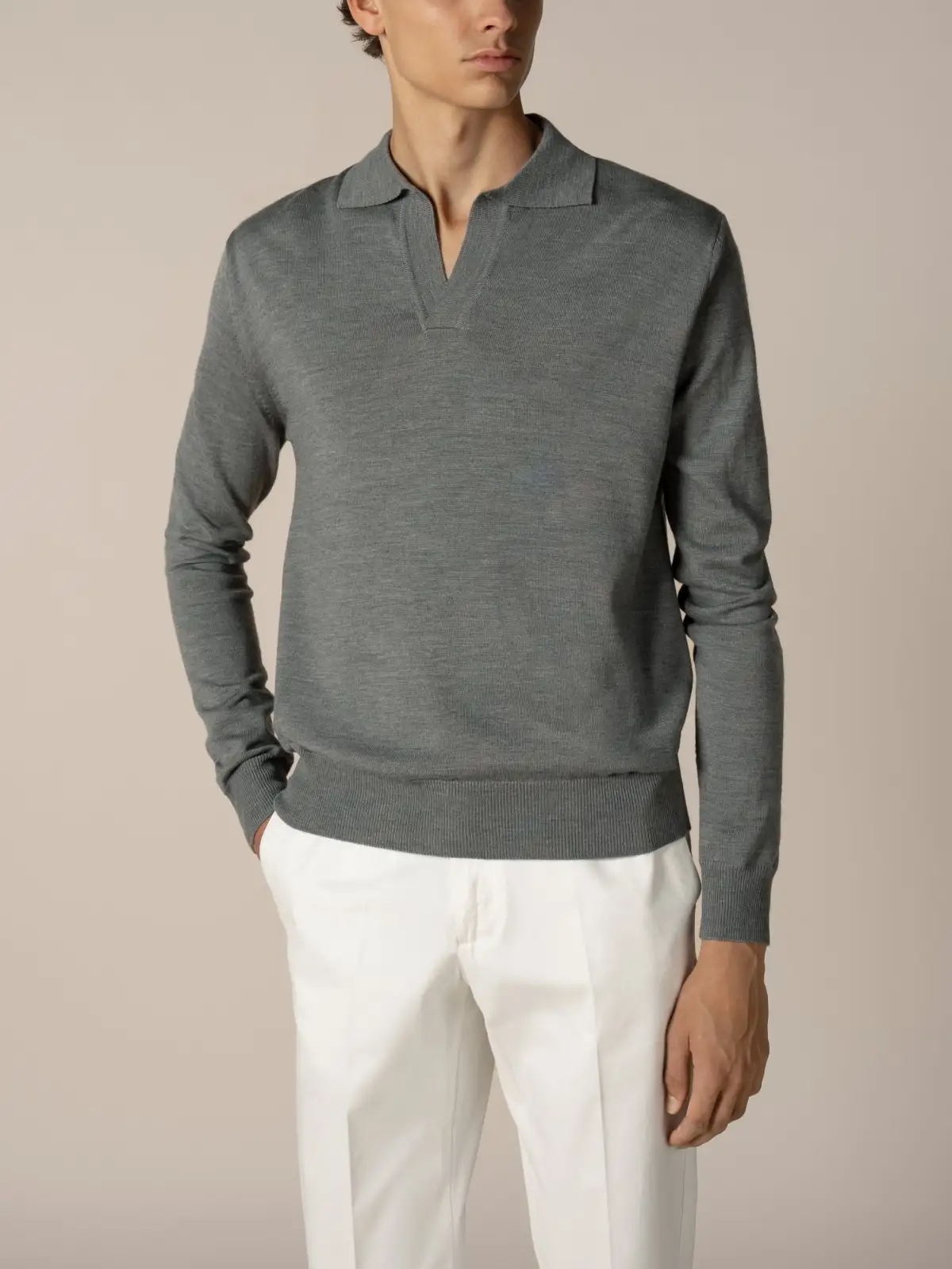 Cashmere Merino Blend Polo Shirt Featuring Buttonless Slim Fit Knit Construction