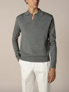 Cashmere Merino Blend Polo Shirt Featuring Buttonless Slim Fit Knit Construction