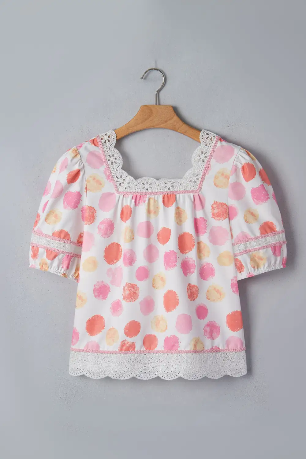 Women's Polka Dot Lace Puff Sleeve Top