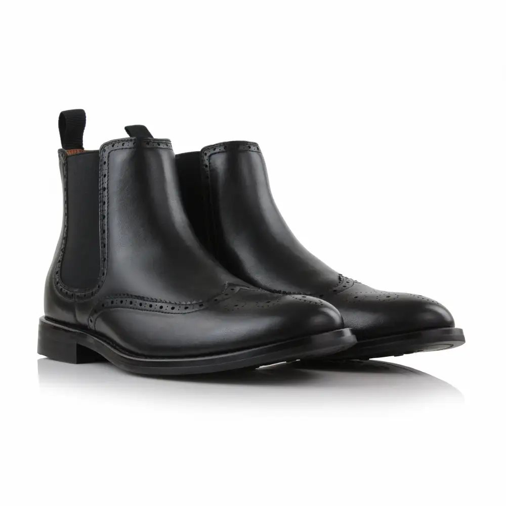 Faux-Leather Wingtip Brogue Chelsea Boots