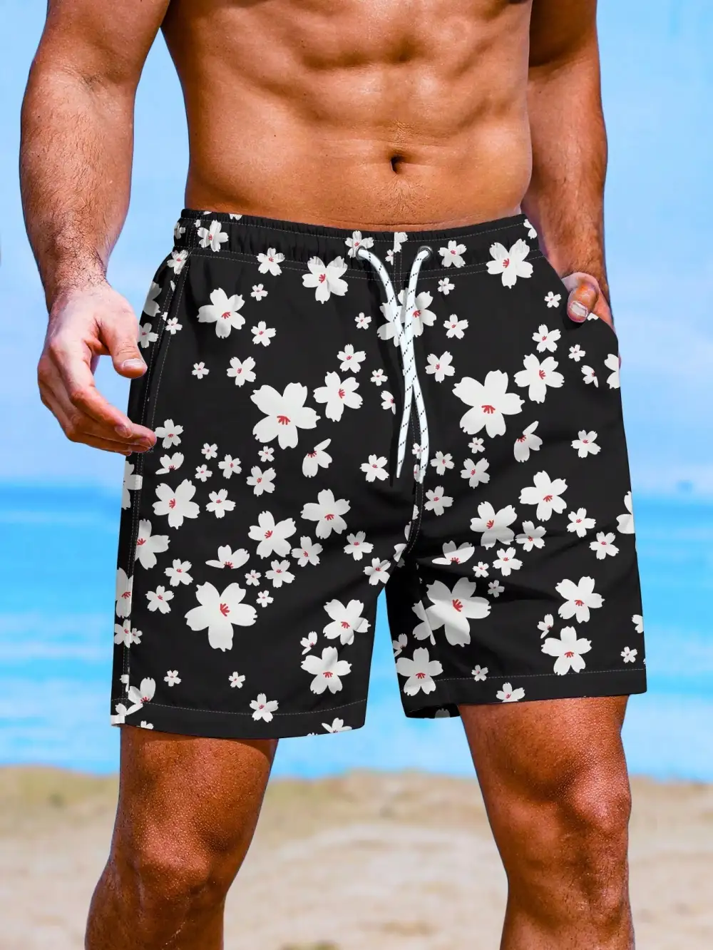 Men's Floral Print Pocket Swim Trunks