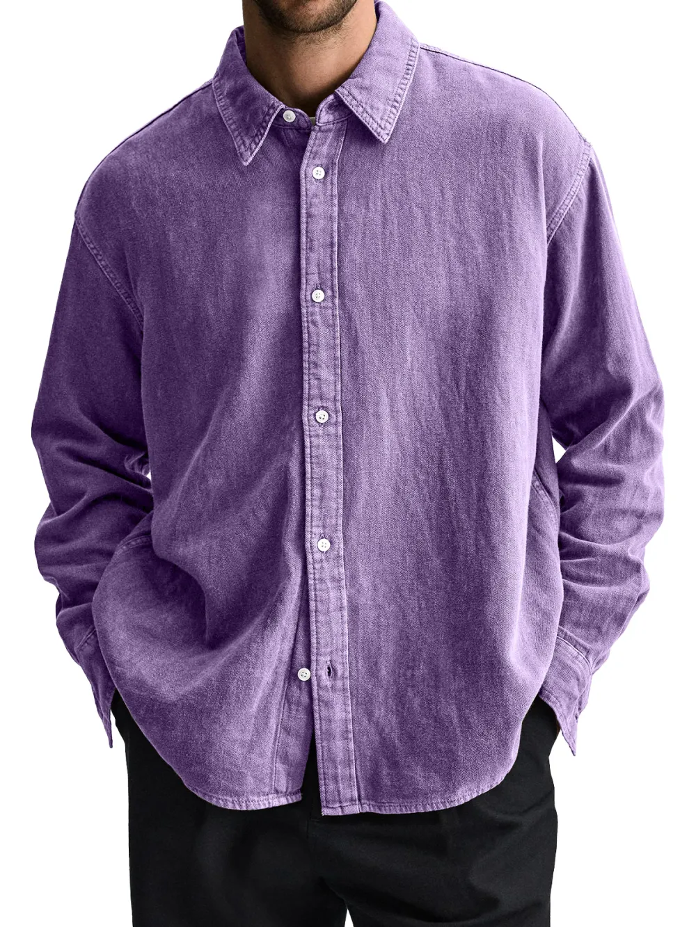 Long Sleeve Open Collar Pocket Shirt